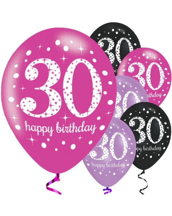 Happy 30th Birthday Pink Mix Latex Balloons - 11&quot; (6pk)