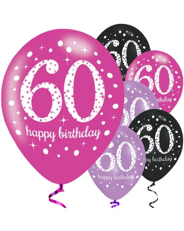 Happy 60th Birthday Pink Mix Latex Balloons - 11&quot; (6pk)