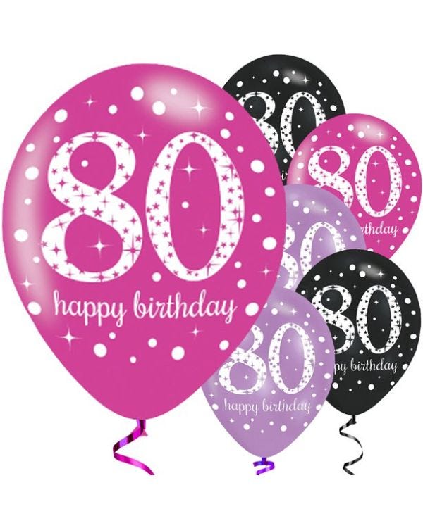 Happy 80th Birthday Pink Mix Latex Balloons - 11&quot; (6pk)