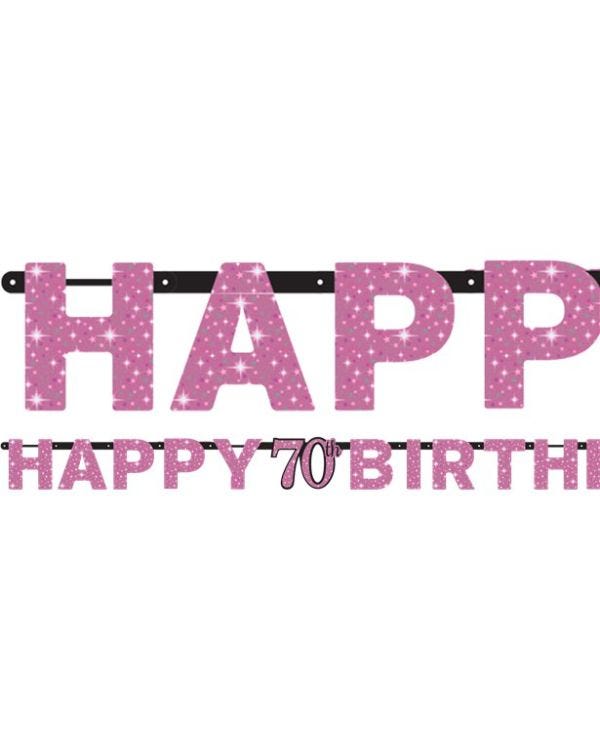 Pink &#039;Happy 70th Birthday&#039; Holographic Paper Letter Banner - 2m
