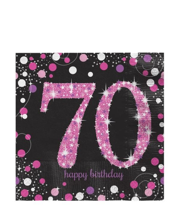 Pink Happy 70th Birthday Paper Napkins - 33cm (16pk)