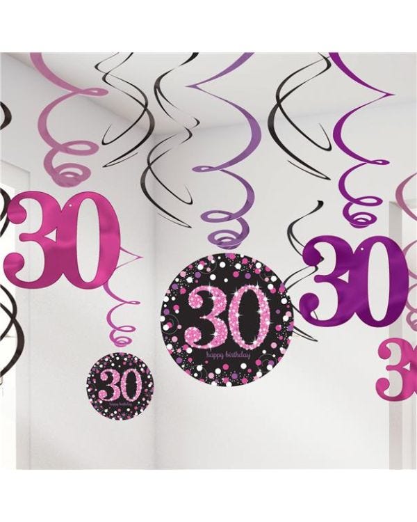 Pink Age 30 Hanging Swirls - 45cm (12pk)