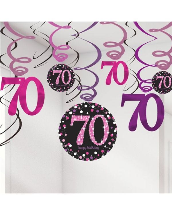 Pink Age 70 Hanging Swirls - 45cm (12pk)