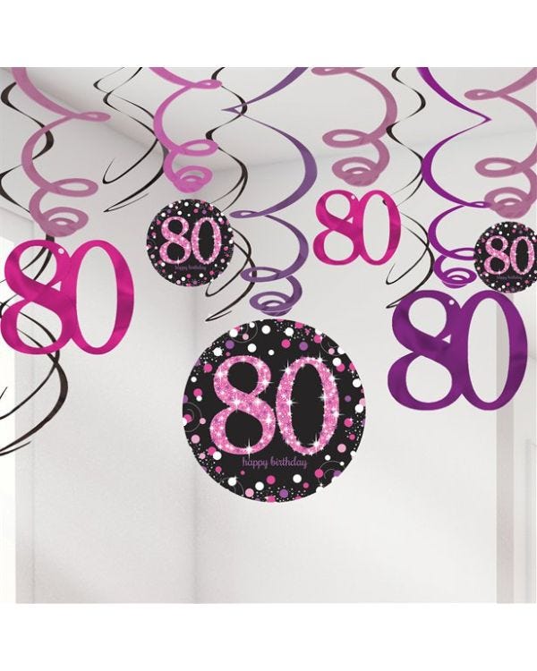 Pink Age 80 Hanging Swirls - 45cm (12pk)
