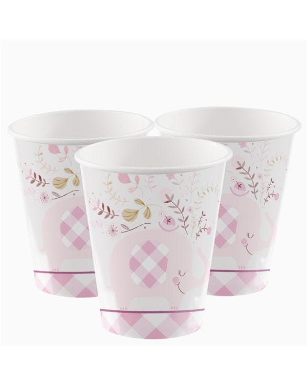 Pink Floral Elephant Paper Cups - 266ml (8pk)