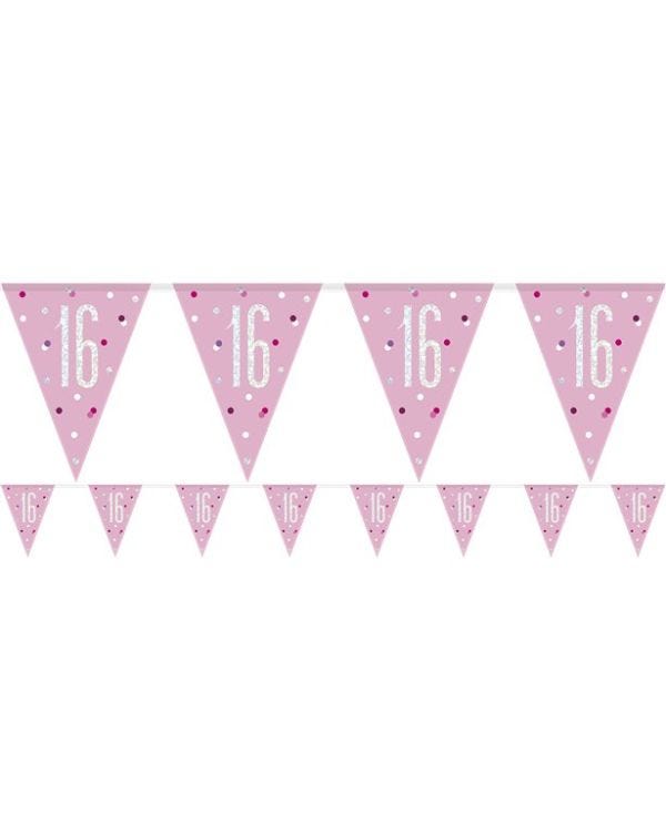Pink 16th Birthday Plastic Bunting - 2.75m