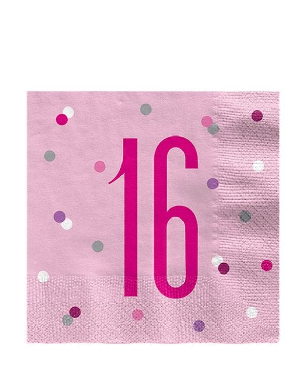 Pink 16th Birthday Paper Napkins - 33cm (16pk)