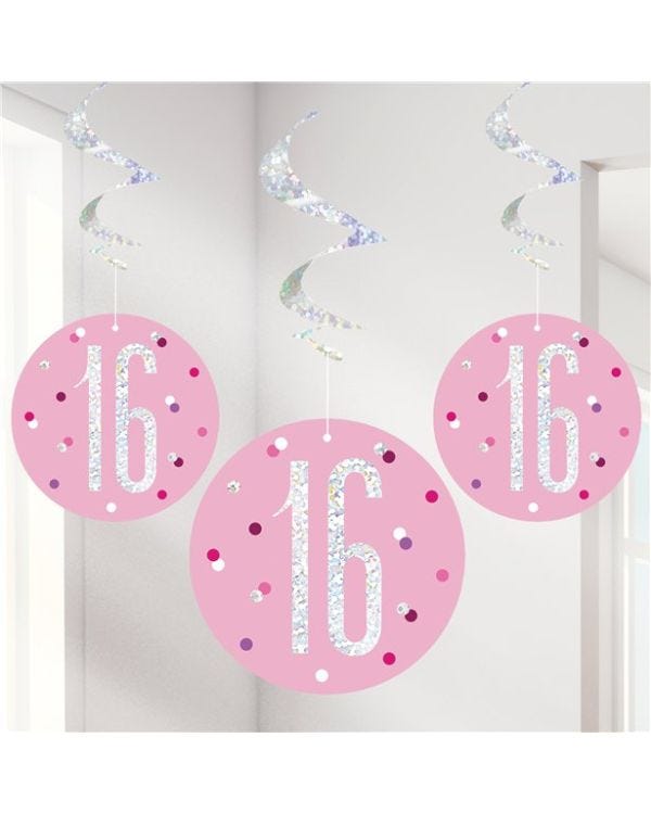 Pink 16th Birthday Hanging Swirls - 80cm