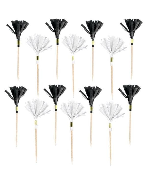 Black &amp; Gold Fringe Food Pick (24pk)