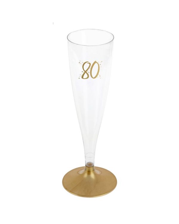 80th Gold Champagne Flutes - 140ml (6pk)