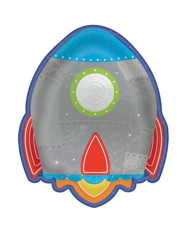 Blast Off Birthday Rocket Shaped Paper Plates - 18cm (8pk)