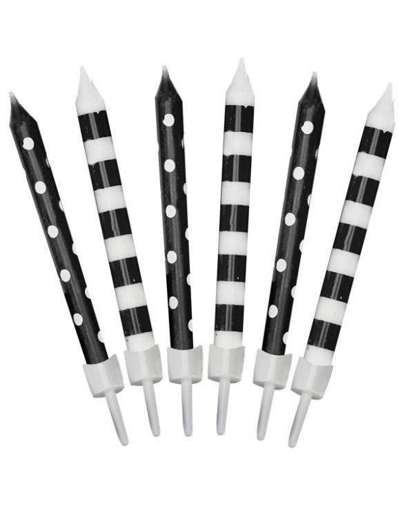 Black Dots And Stripes Candles - 6cm (12pk)