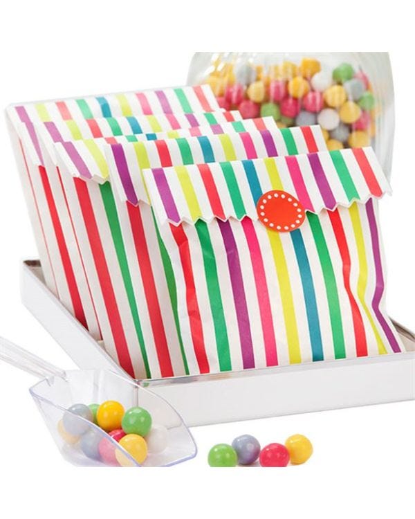 Rainbow Stripe Paper Bags - 21cm (10pk)