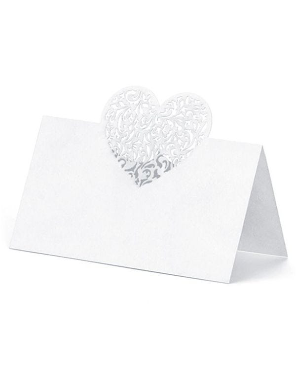 White Laser Heart Place Cards (10pk)