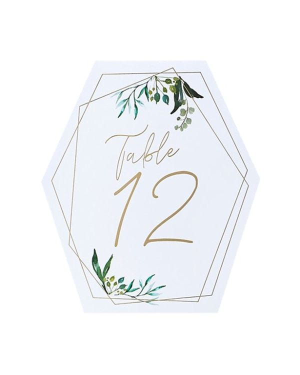 Geometric Greenery Wedding Table Numbers 1-12 (12pk)