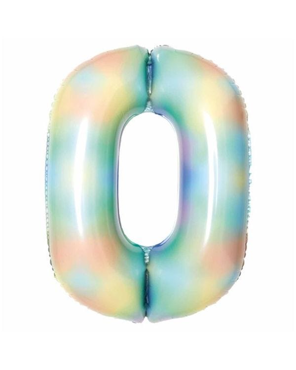 Number 0 Pastel Rainbow Foil Balloon - 34&quot;