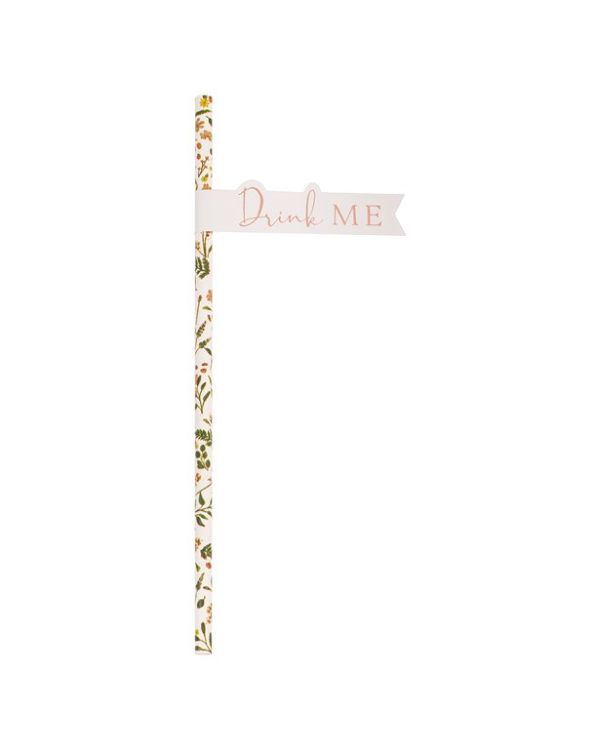 Rose Gold Floral Straws (20pk)