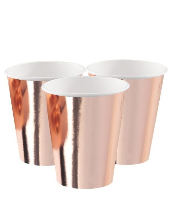 Rose Gold Metallic Paper Cups - 250ml (8pk)