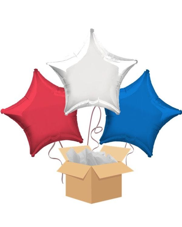 Red White Blue Star Mix Balloon Bouquet - Delivered Inflated