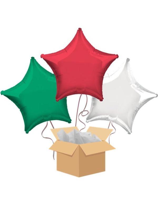Red, White &amp; Green Stars Balloon Bouquet - Delivered Inflated