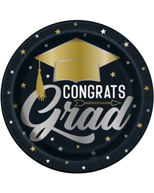 Stars &amp; Caps Graduation Plates - 23cm (8pk)