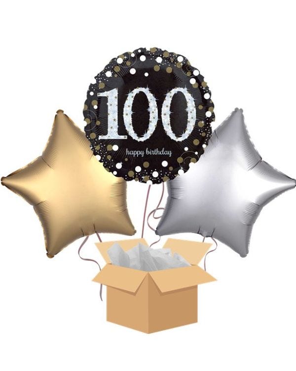 Happy 100th BirthdayGold Balloon Bouquet - Delivered Inflated