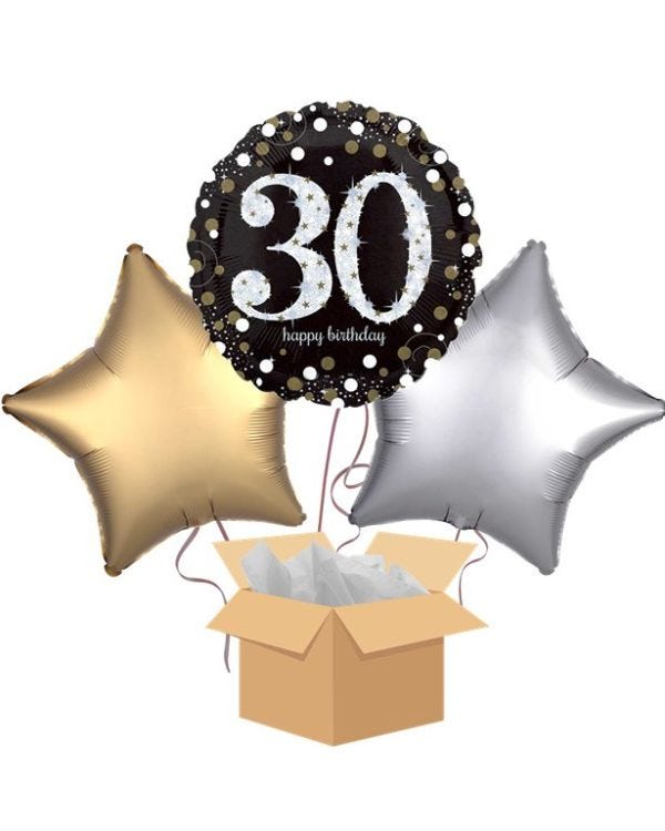 Happy 30th Birthday Gold Balloon Bouquet - Delivered Inflated