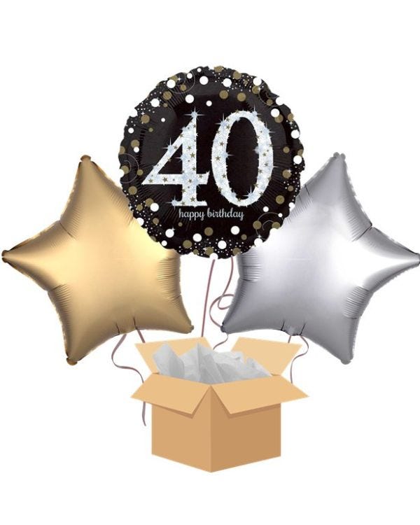 Happy 40th Birthday Gold Balloon Bouquet - Delivered Inflated