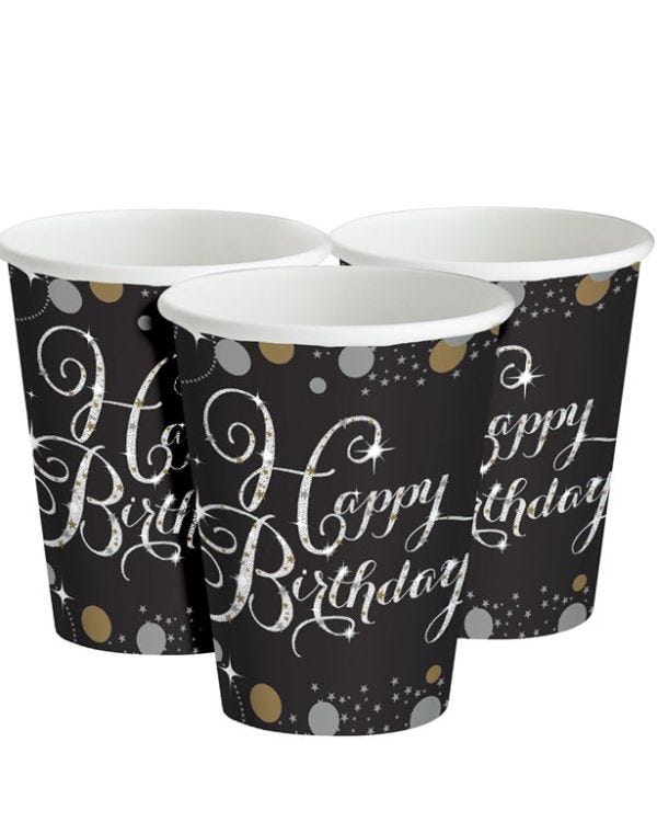 Sparkling Celebration Happy Birthday Paper Cups - 266ml (8pk)