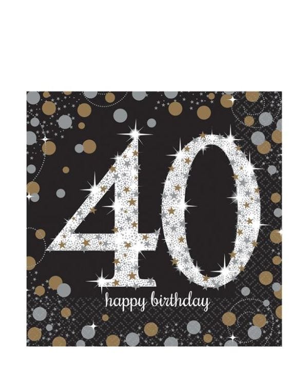 Sparkling Celebration 40th Birthday 2ply Paper Napkins - 33cm (16pk)