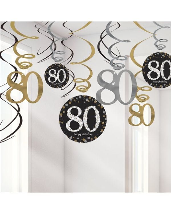 Sparkling Celebration 80th Birthday Hanging Swirls - 45cm (12pk)