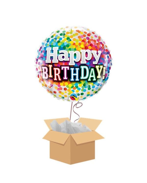 Happy Birthday Rainbow Confetti Balloon - Delivered Inflated
