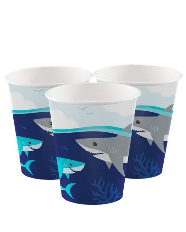 Shark Party Paper Cups - 256ml (8pk)