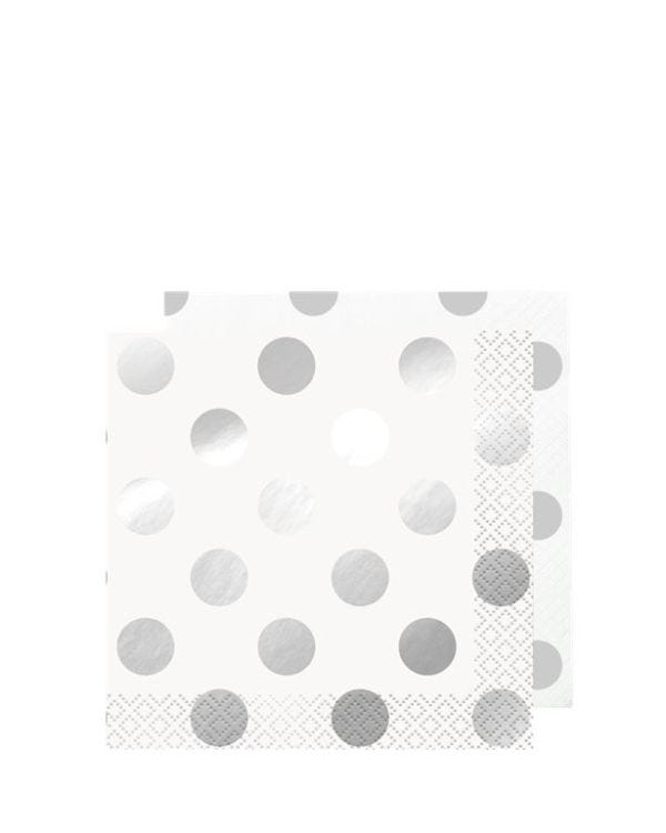 Metallic Silver Dot Beverage Paper Napkins - 25cm (16pk)