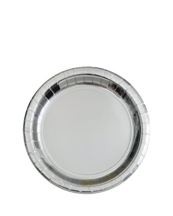 Metallic Silver Paper Dessert Plates - 17cm (8pk)