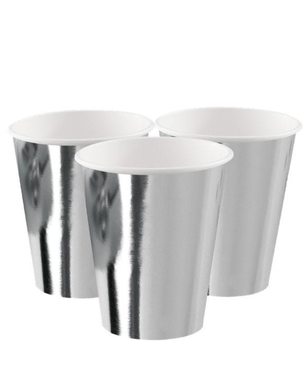 Silver Metallic Paper Cups - 250ml (8pk)