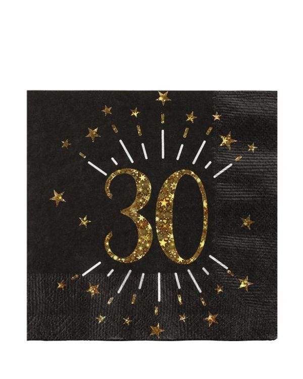 Sparkling Gold 30th Napkins - 25cm (10pk)
