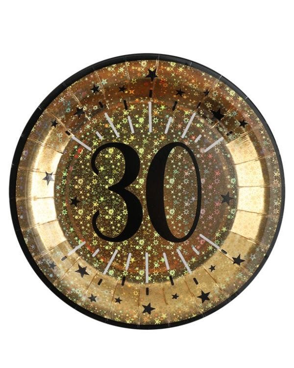 Sparkling Gold 30th Paper Plate - 23cm (10pk)