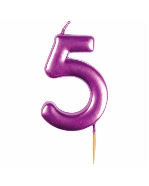 Number 5 Metallic Pink Candle