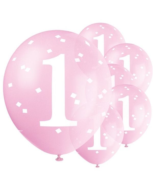 1st Birthday Pink Latex Balloons - 12&quot; (5pk)