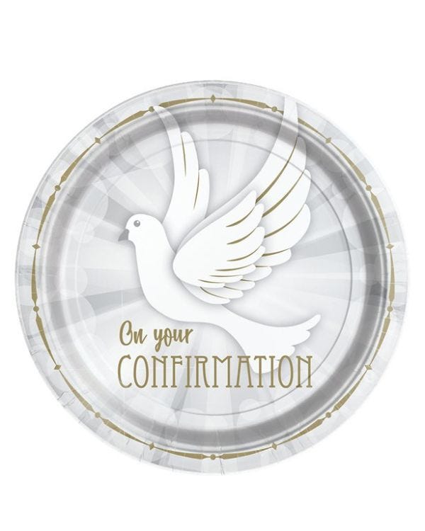 Confirmation Dove Paper Plates - 23cm (8pk)
