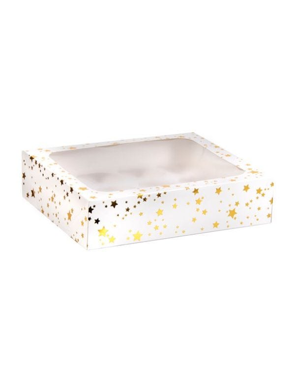 Gold Stars Cake Box for 12 Cupcakes