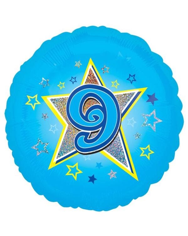 Age 9 Blue Stars Balloon - 18&quot; Foil