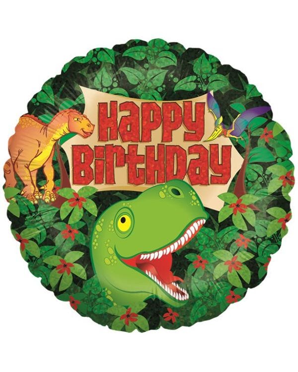 Holographic &#039;Happy Birthday&#039; Dinosaur Foil Balloon - 18&quot;