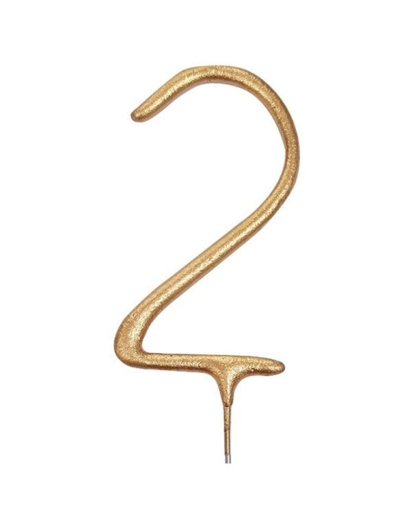 Gold Sparkler Number 2 Candle - 17.8cm