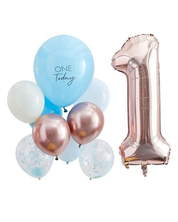 Blue &amp; Rose Gold 1 Today Balloon Bundle