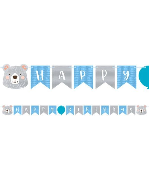 Birthday Bear Ribbon Banner with 1st Birthday Stickers - 1.9m