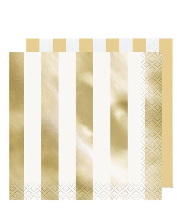 Metallic Gold Stripe Paper Napkins - 33cm (16pk)