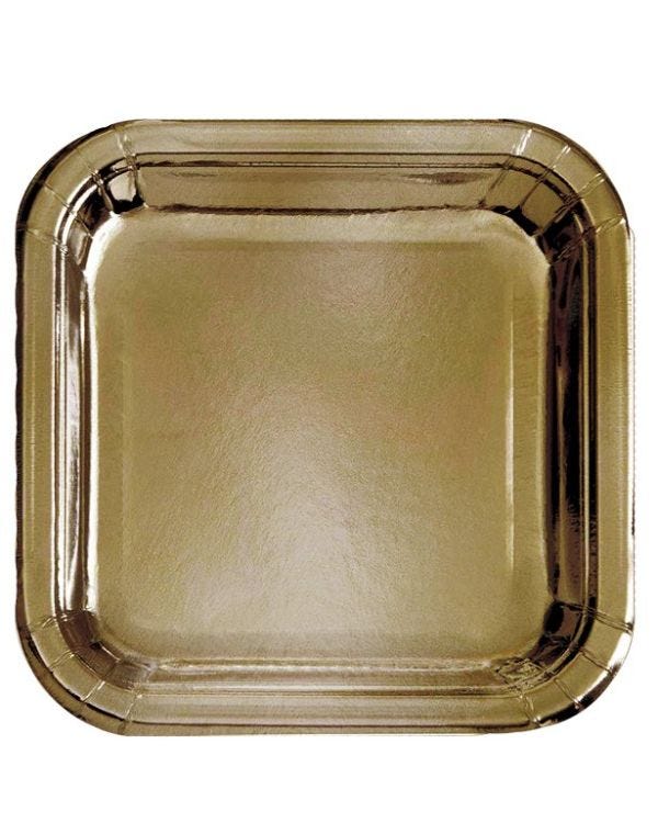 Gold Metallic Square Paper Plates - 23cm (8pk)