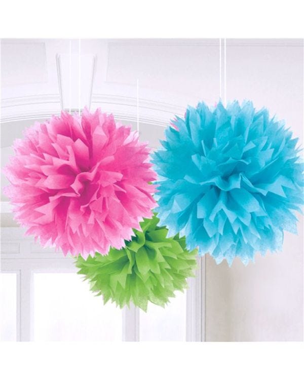 Multicoloured Pom Pom Decorations - 40cm (3pk)